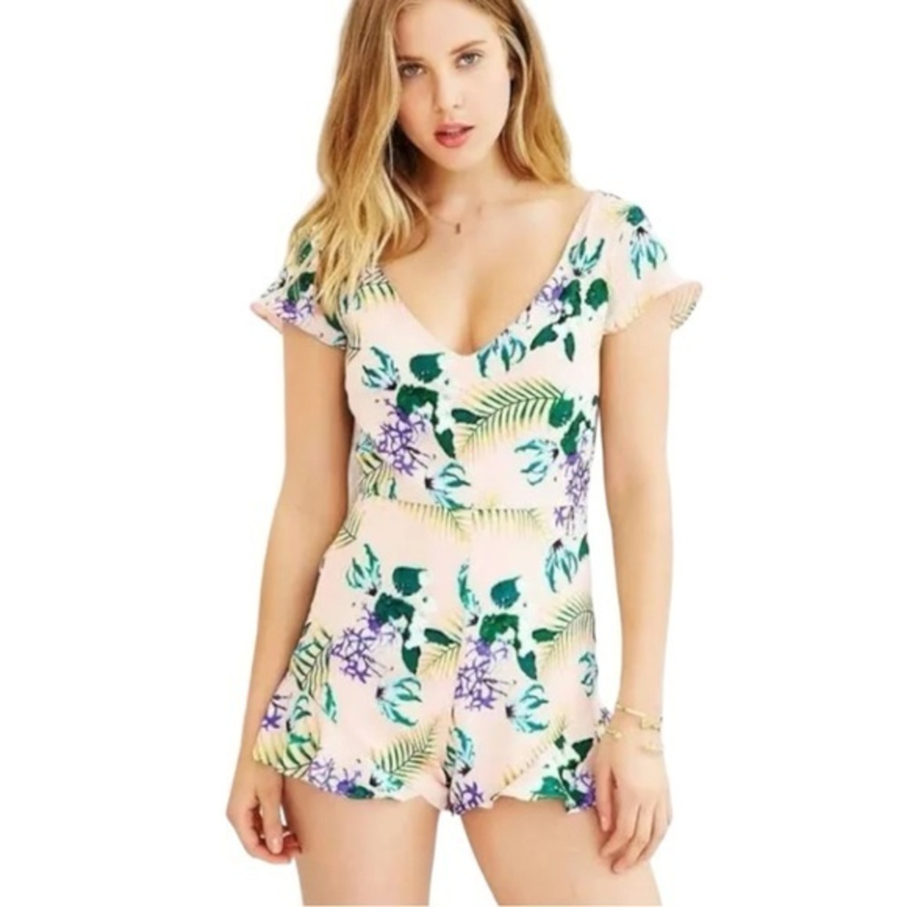 For Love and Lemons Tropical Pina Colada Floral Ruffled Romper size XS